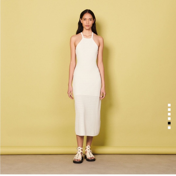 New Sandro knit White Embellished Dress 42 - Picture 6 of 10